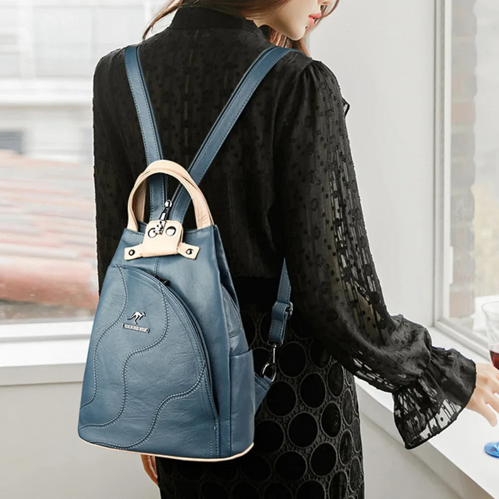WW | Anti Diebstahl Rucksack Aus Leder Mit Reißverschluss Für Damen