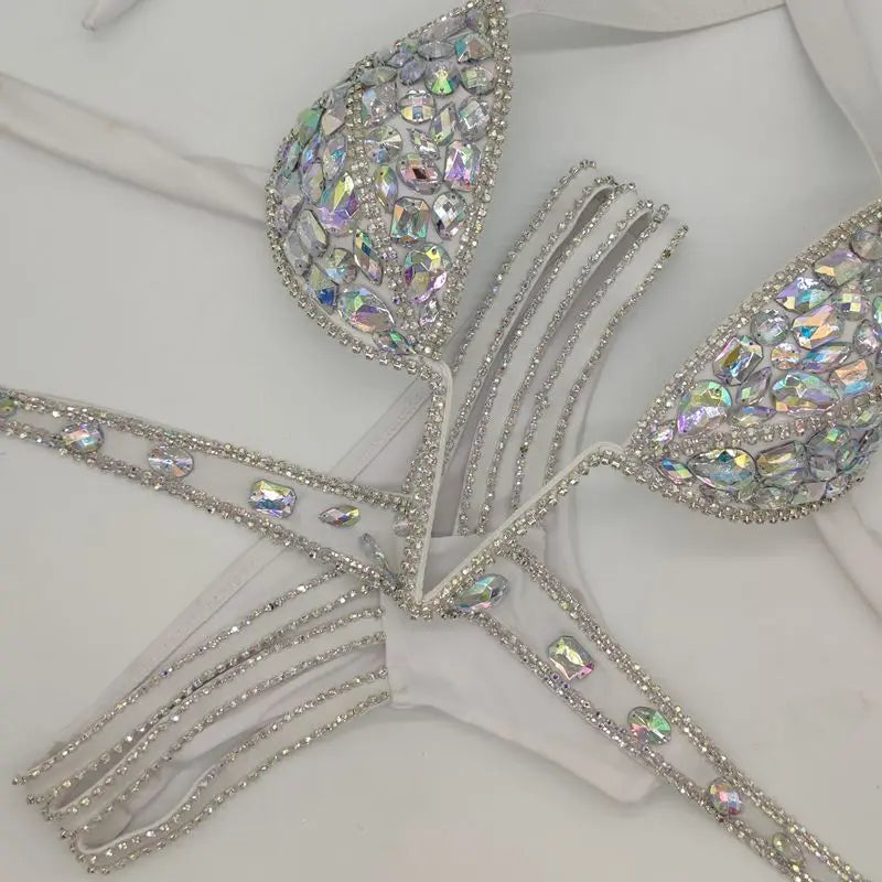 WW | Venus Urlaub V-Kragen Rhinestone Badeanzug Daimond Bikini Set Push-Up Badeanzug Bling Stein Badeanzug