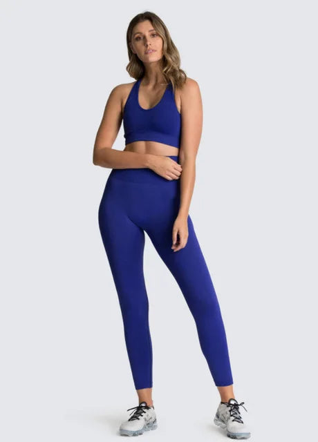 WW | 2 Stk Nahtlose Hyperflex Trainingssport Outfits für Damen Sportbekleidung Athletische Kleidung Gym Lange Ärmel Crop Top Hohe Taille Leggings