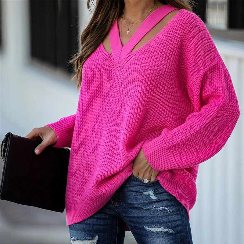 WW Chic V Neck lässiger Oversize Pullover