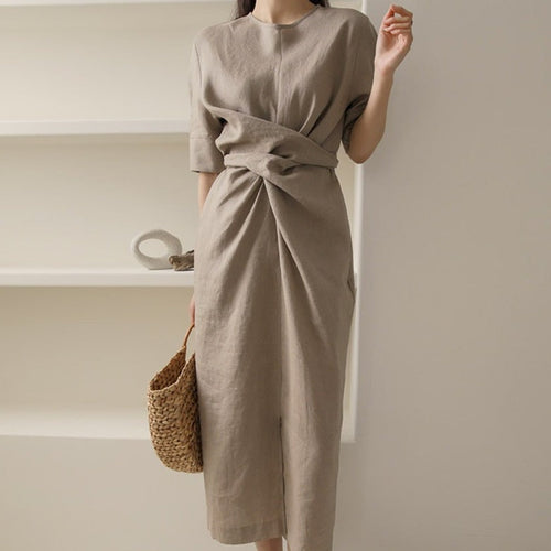 W&W Mode Unregelmäßiges Kleid aus Leinen in Khaki