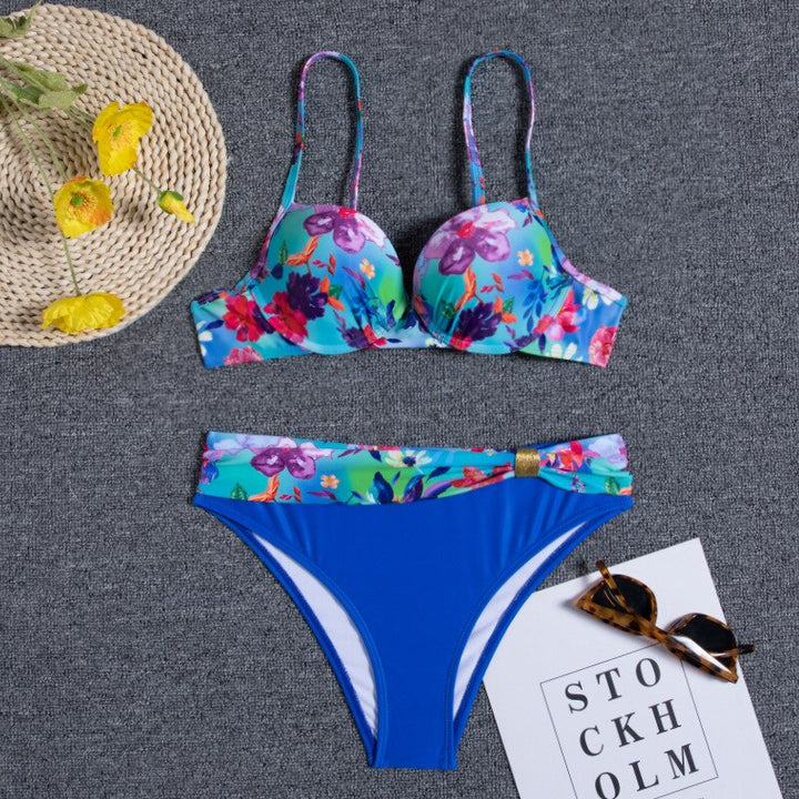 W&W Mode - Florales Blaues Bikini-Set