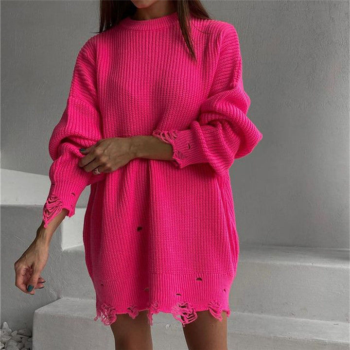 W&W Mode Ripped O Neck Oversized Sweater Kleid