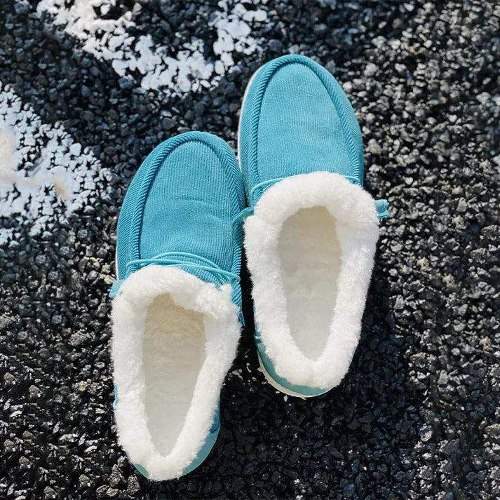W&W Mode | Luxuriöse Pelz Gefütterte Flache Schuhe mit Rutschfester Sohle