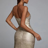 WW | Celebrity Eine Schulter Folierung Gold Druck Rayon Bandage Kleid Elegante Club Party Kleid Vestidos