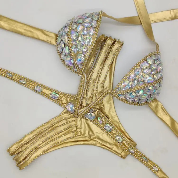 WW | Venus Urlaub V-Kragen Rhinestone Badeanzug Daimond Bikini Set Push-Up Badeanzug Bling Stein Badeanzug