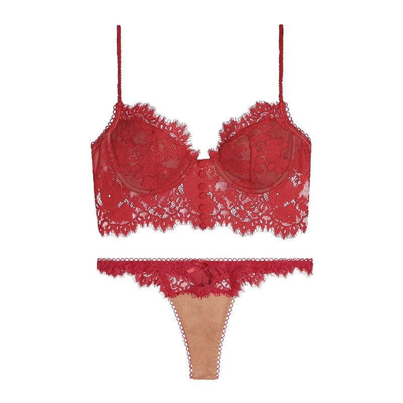 WW | Spitze Set Lingerie mit Dekorativen Knöpfen