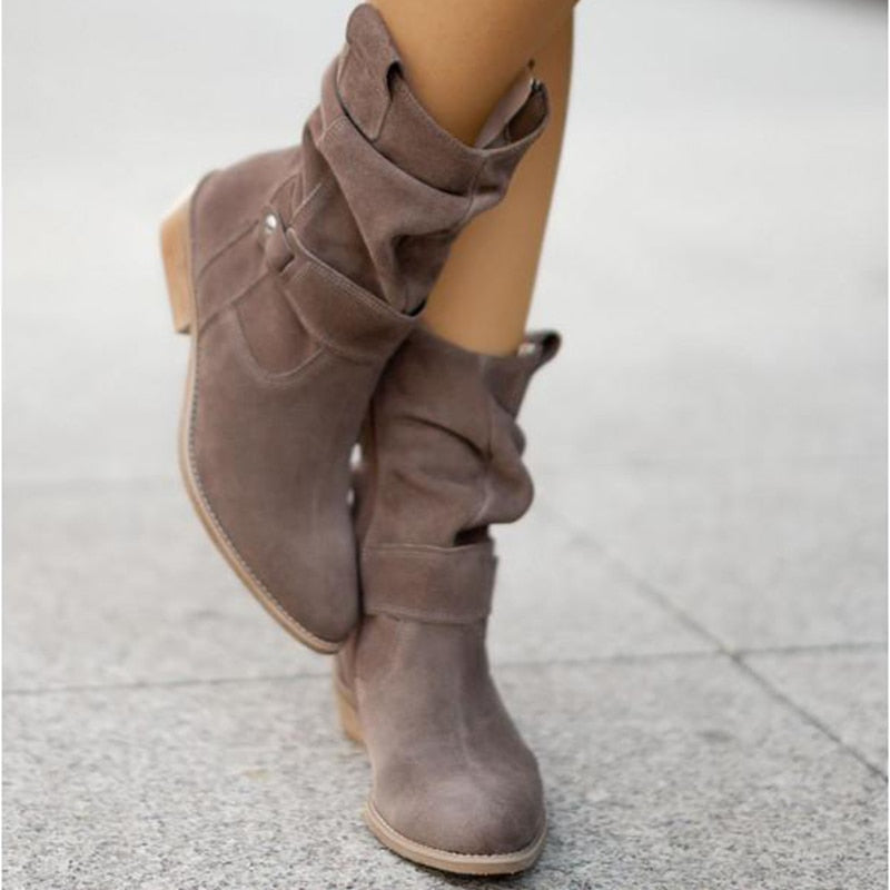 WW | Stiefeletten aus Wildleder mit Runder Spitze und Reißverschluss für Damen
