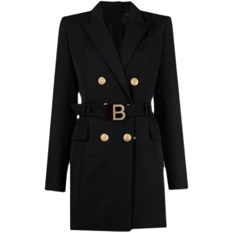 Damen-Blazerkleid mit Taillengürtel und Knopfdetails