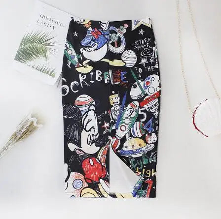 WW | Damen Bleistiftrock Hohe Taille Schmale Röcke Print Neu Große Größe Japan Cartoon Sommer Junge Frau Weiblich Falda Sexy & Club