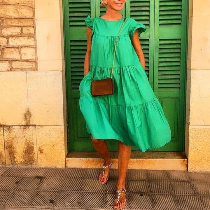 Damen Midikleid mit kurzem Ärmel und ausgestelltem Rock