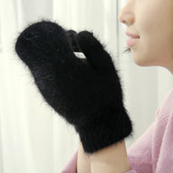 WW Kaninchenwollhandschuhe | Damen handschuhe mit Fell, fingerlos und warm
