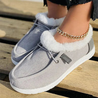 WW | Luxuriöse Pelz Gefütterte Flache Schuhe mit Rutschfester Sohle