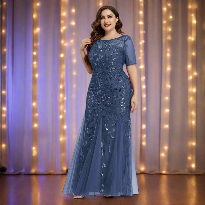 Plus-Size-Abendkleid mit Pailletten, Mesh-Stickerei und Meerjungfrau-Schnitt