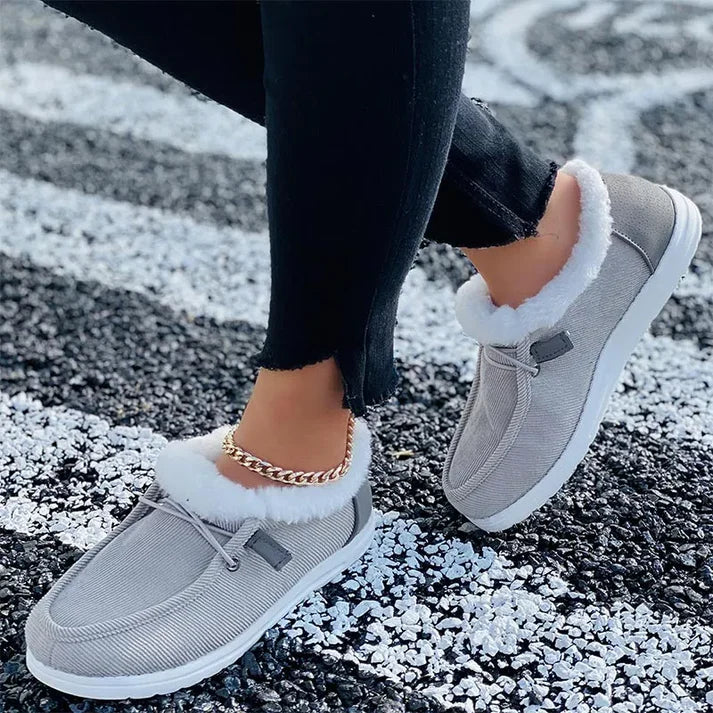 W&W Mode | Luxuriöse Pelz Gefütterte Flache Schuhe mit Rutschfester Sohle