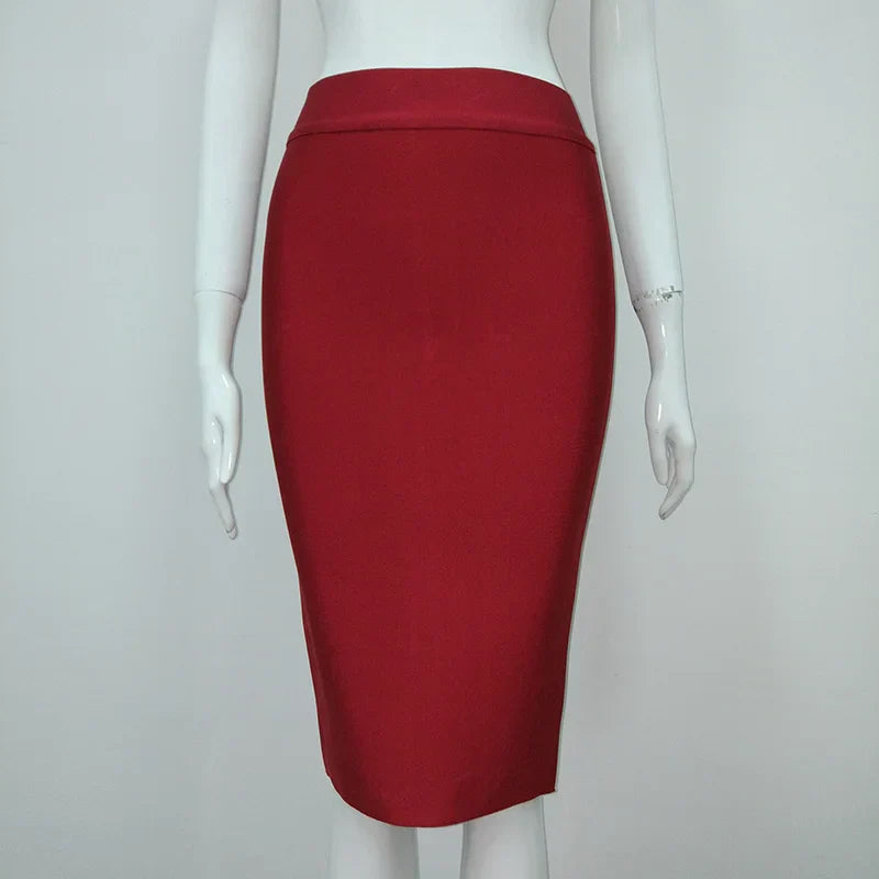 WW | 16 Farben Enges Pink Grün Schwarz Rayon Knielanges Bandage Kleid Nachtclub Festrock