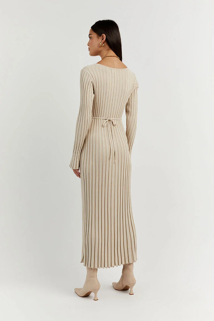 W&W Mode Strickkleid | Modernes Langarm-Damenkleid mit V-Ausschnitt