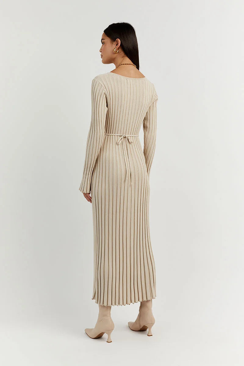 WW Strickkleid | Modernes Langarm-Damenkleid mit V-Ausschnitt