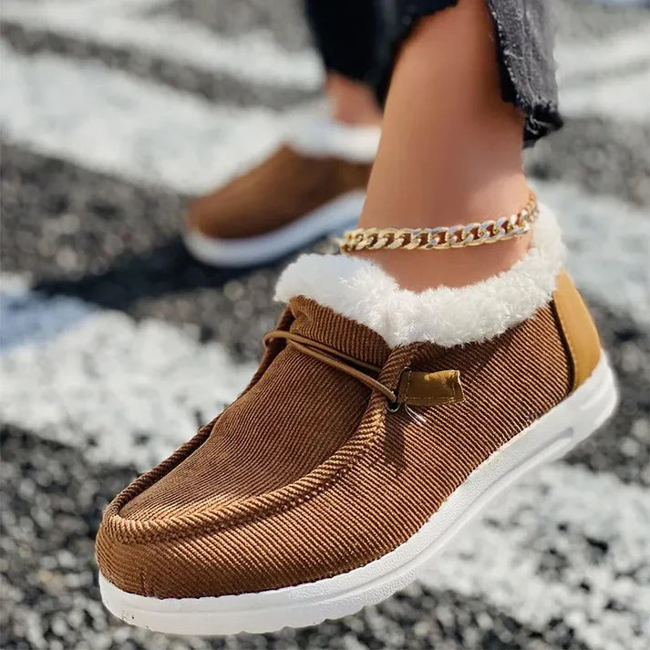 W&W Mode | Luxuriöse Pelz Gefütterte Flache Schuhe mit Rutschfester Sohle