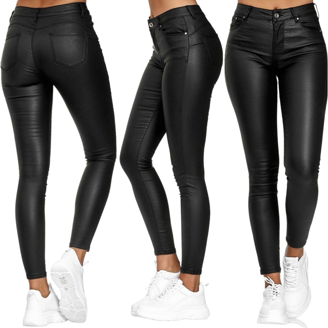 W&W Mode Moderne Hose | Lederne, schlanke Freizeithose im Streetwear-Stil für Frauen mit Taschen