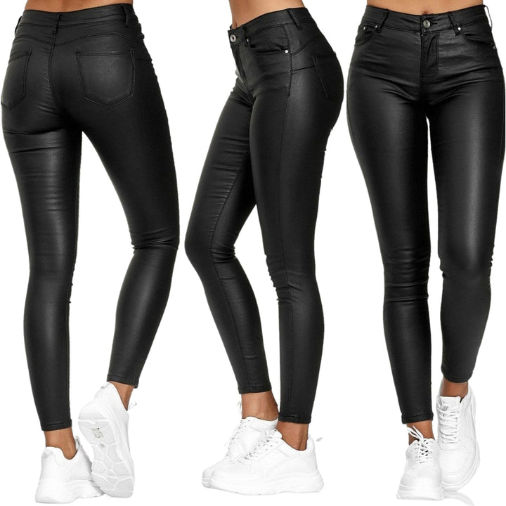 W&W Mode Moderne Hose | Lederne, schlanke Freizeithose im Streetwear-Stil für Frauen mit Taschen