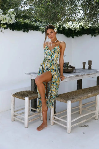 W&W Mode Sommerkleid | Midi Damenkleid mit offenem Rücken und Ausschnitt, bedruckt