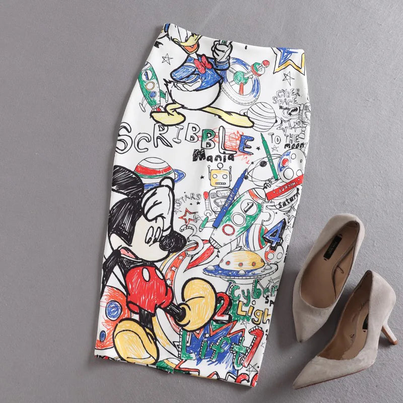 WW | Damen Bleistiftrock Hohe Taille Schmale Röcke Print Neu Große Größe Japan Cartoon Sommer Junge Frau Weiblich Falda Sexy & Club