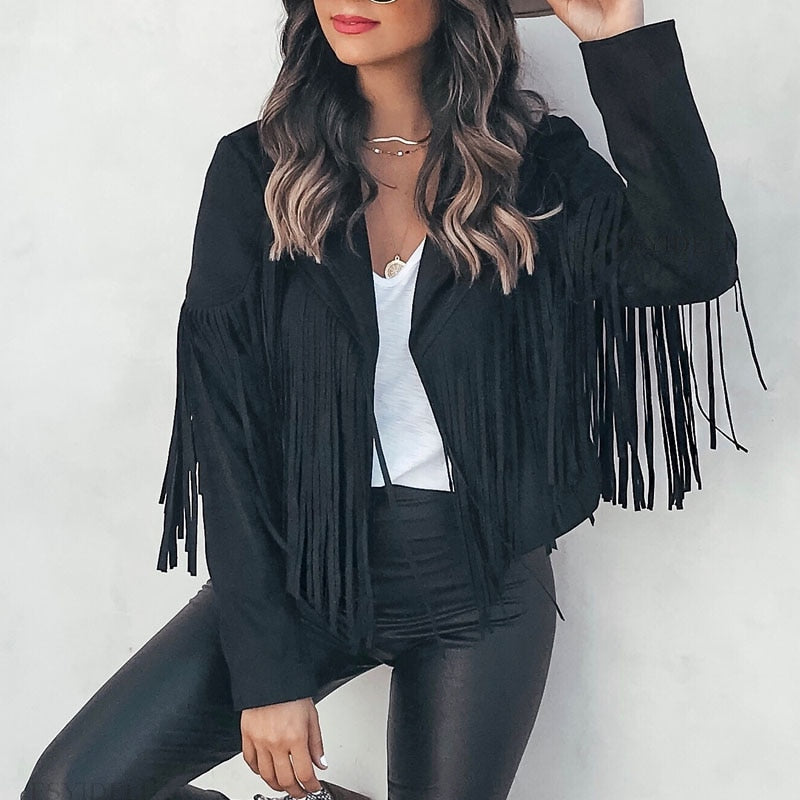 WW Wildlederjacke mit Fransen | Damen Quasten-Cardigan für Trendige Outfits