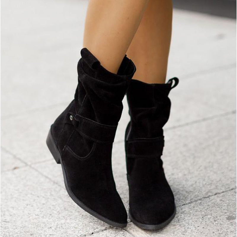 WW | Stiefeletten aus Wildleder mit Runder Spitze und Reißverschluss für Damen