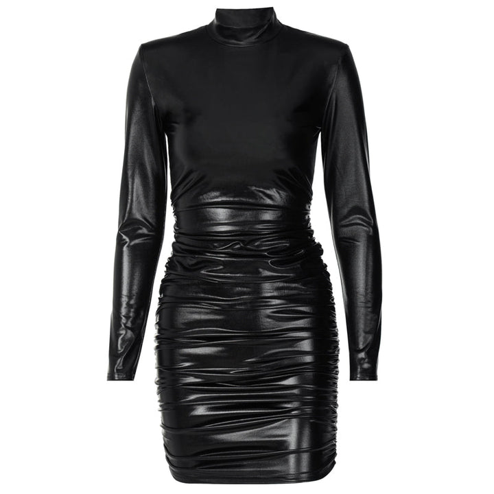 W&W Mode | Mini Kleid mit hohem Kragen und langen gerafften Ärmeln