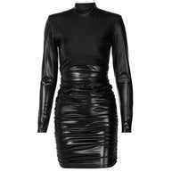 WW | Mini Kleid mit hohem Kragen und langen gerafften Ärmeln