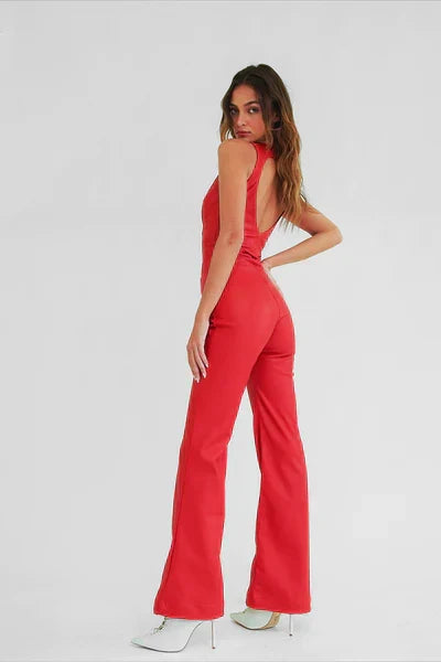 Damen figurbetonter Jumpsuit mit Herz-Ausschnitt
