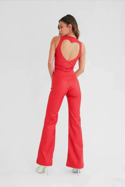 Damen figurbetonter Jumpsuit mit Herz-Ausschnitt