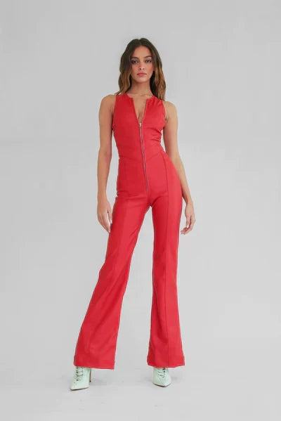 Damen figurbetonter Jumpsuit mit Herz-Ausschnitt