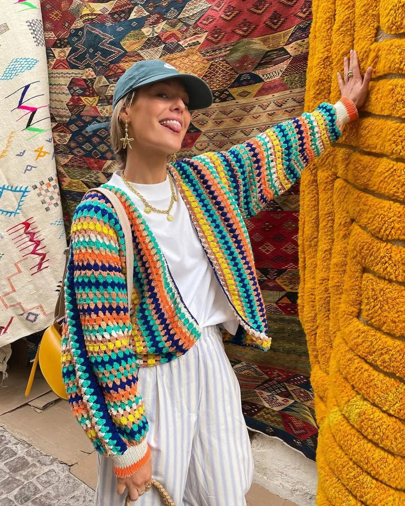 WW | Mehrfarbig Gestreifte Strickjacke Für Damen