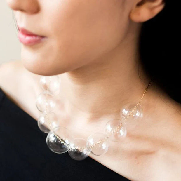 WW | Französisch Elegantes Mehrfarbiges Klar 9 Glas Blasen Perlen Halskette Frauen Stil Aussage Perle Kugel Damen Bijoux