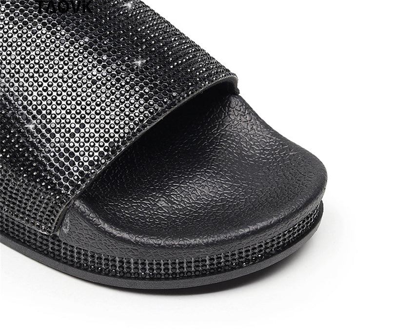 WW | Kristall Diamant Slides mit Besatz Sandalen