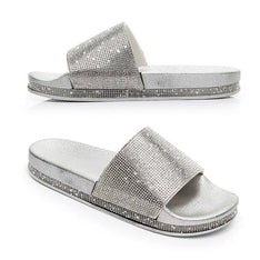 WW | Kristall Diamant Slides mit Besatz Sandalen