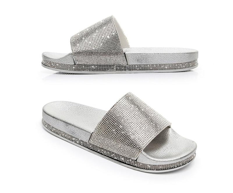 WW | Kristall Diamant Slides mit Besatz Sandalen