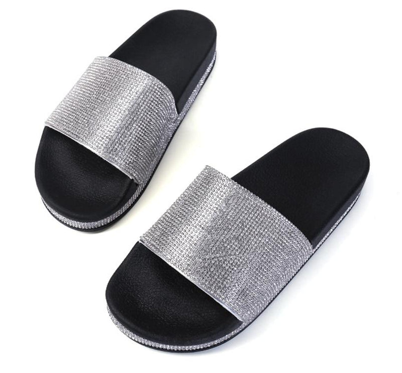 WW | Kristall Diamant Slides mit Besatz Sandalen