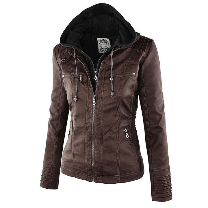W&W Mode Lederimitat Mantel | Damen Kapuzenjacke: Basic PU-Jacke