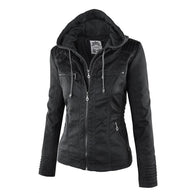 WW Lederimitat Mantel | Damen Kapuzenjacke: Basic PU-Jacke