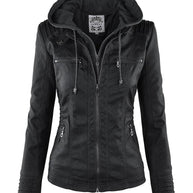 WW Lederimitat Mantel | Damen Kapuzenjacke: Basic PU-Jacke