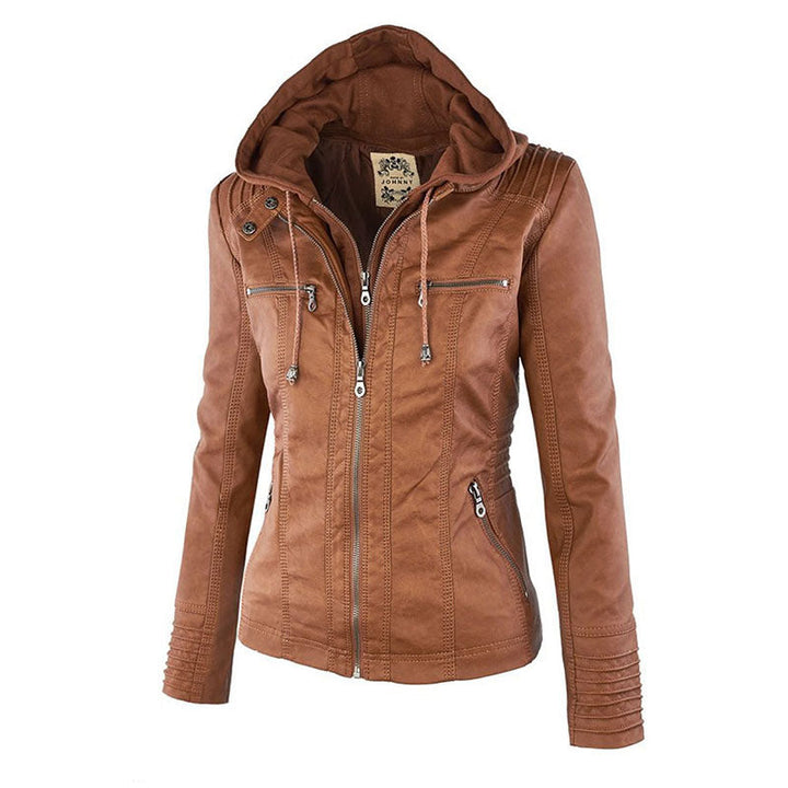 W&W Mode Lederimitat Mantel | Damen Kapuzenjacke: Basic PU-Jacke