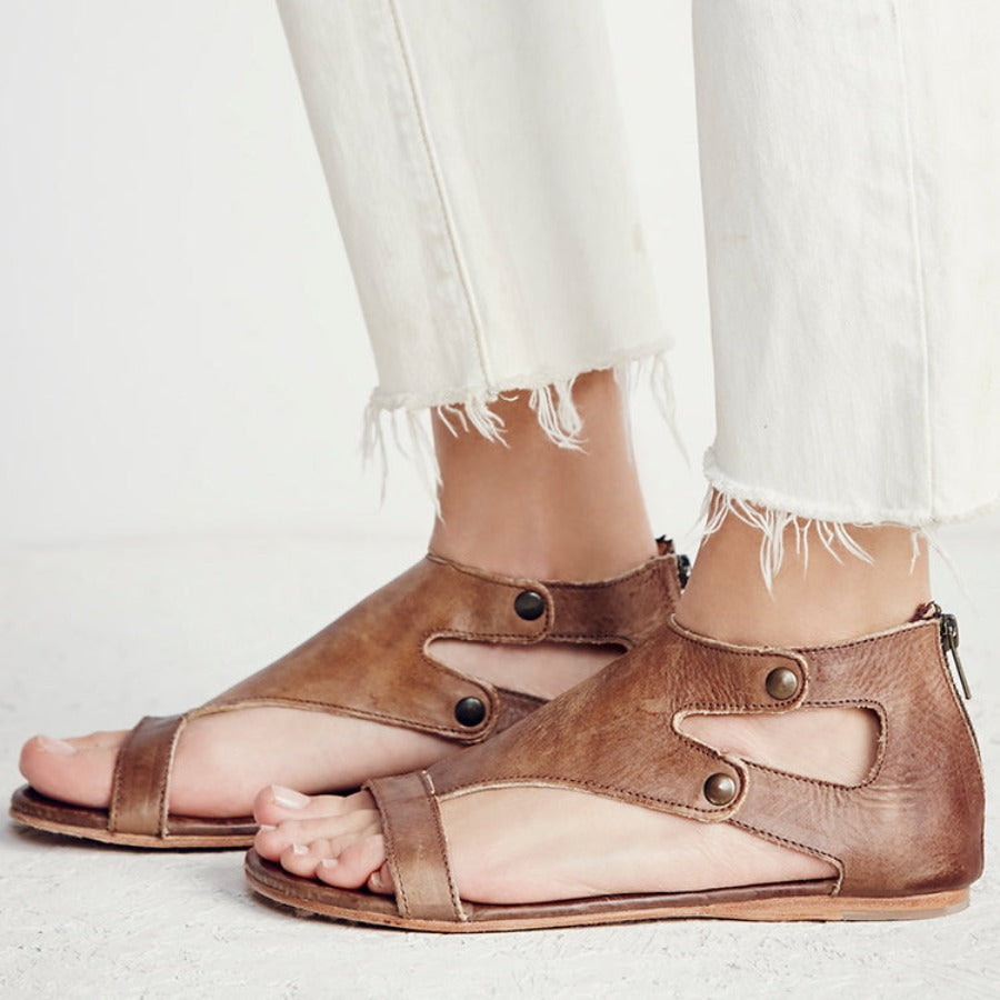 WW | Gladiator Weiches Leder Flachsohle Peeptoe Sandalen
