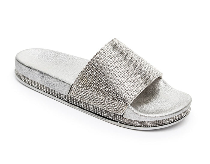 WW | Kristall Diamant Slides mit Besatz Sandalen