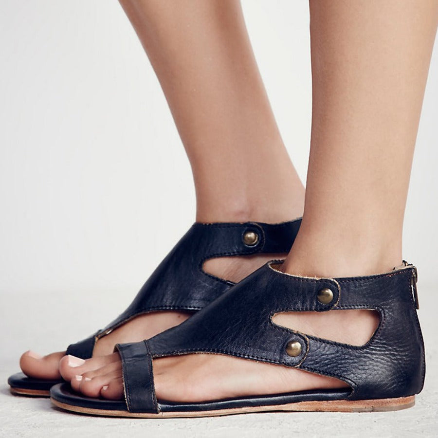 WW | Gladiator Weiches Leder Flachsohle Peeptoe Sandalen