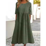 WW | Atmungsaktives Baumwoll Leinen Midi Kleid