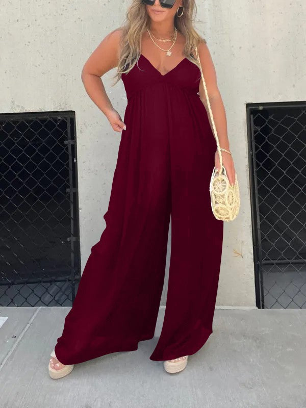 WW | Jumpsuit mit V-Ausschnitt und Breiten Trägern