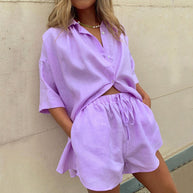 WW | Bequemes Set aus Hemd und Shorts mit Knopfleiste für Damen